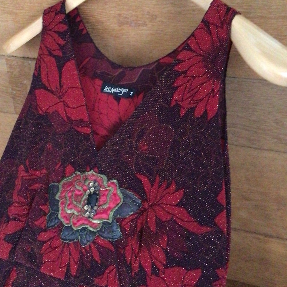 Lee Anderson Floral Red and Black Sleeveless Dress M - Picture 6 of 16
